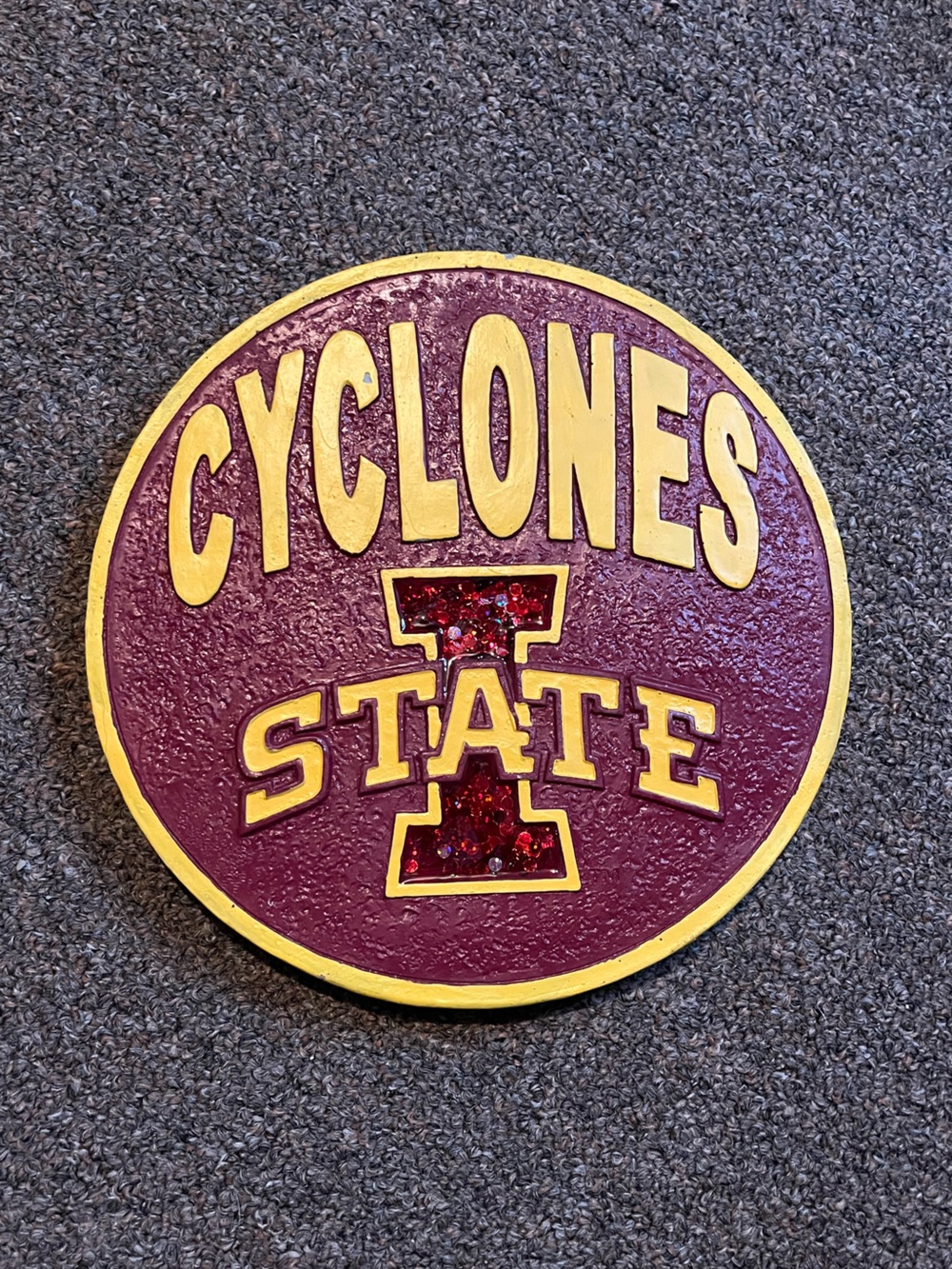 Iowa State University Cyclones- Round Wall Plaque in Maroon and Gold